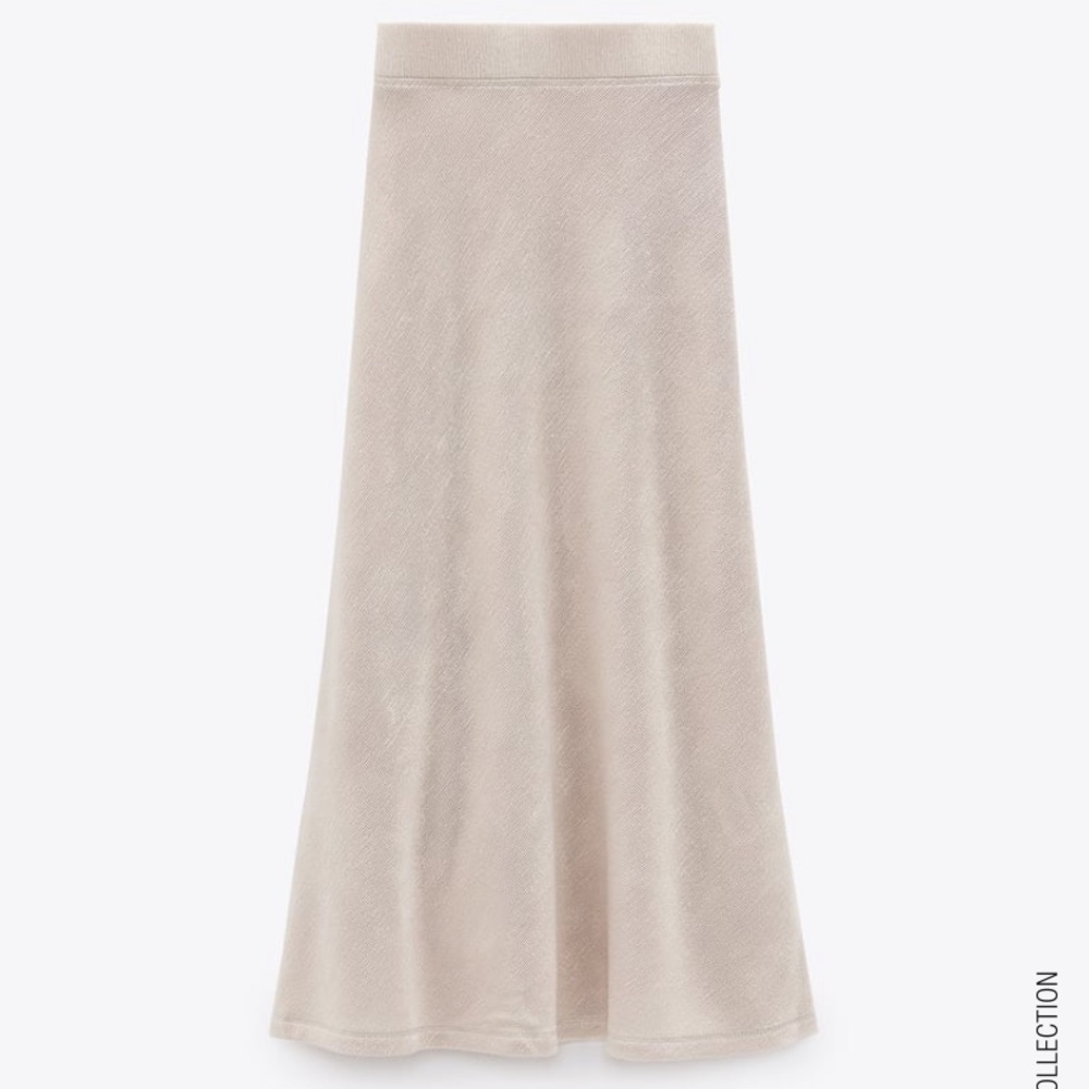 Zara flowy cream ribbed midi skirt